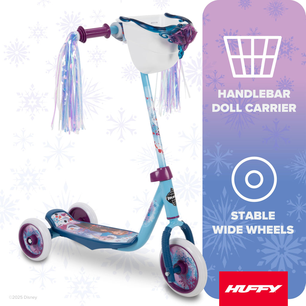Huffy Disney Frozen 2 Toddler Scooter, Ideal for Ages 3+ Years Old, 3 Wheels, Handlebar Basket, Shimmering Streamers, Easy-Balan