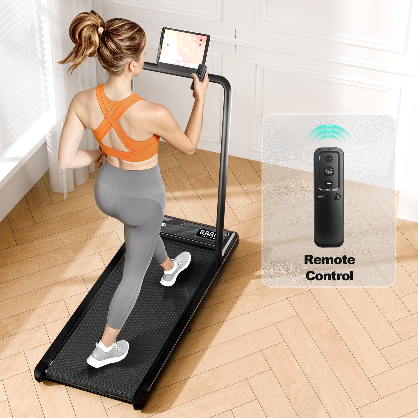 Walking Pad Treadmill, Walking Pad With Handle Bar, 2.5 Hp Under Desk Treadmills For Home Office, 3 In 1 Foldable Treadmills Sup