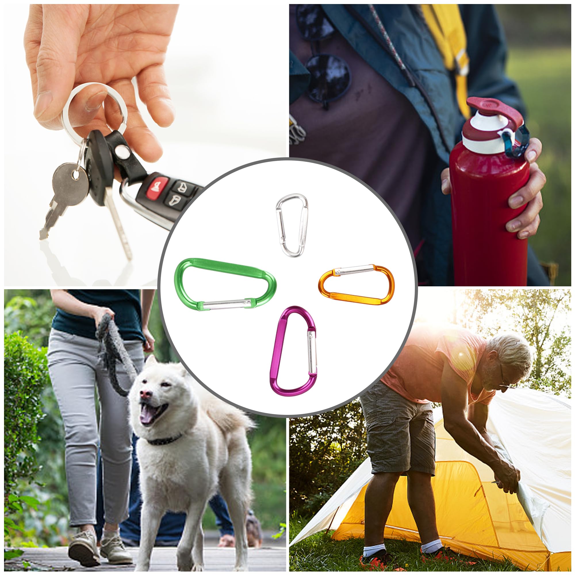 Swatom Aluminum D Ring Carabiner 2 Inch Cilp Small Snap Hook Keychains Carabiners 20Pcs For Camping Traveling Hiking Keyring Out