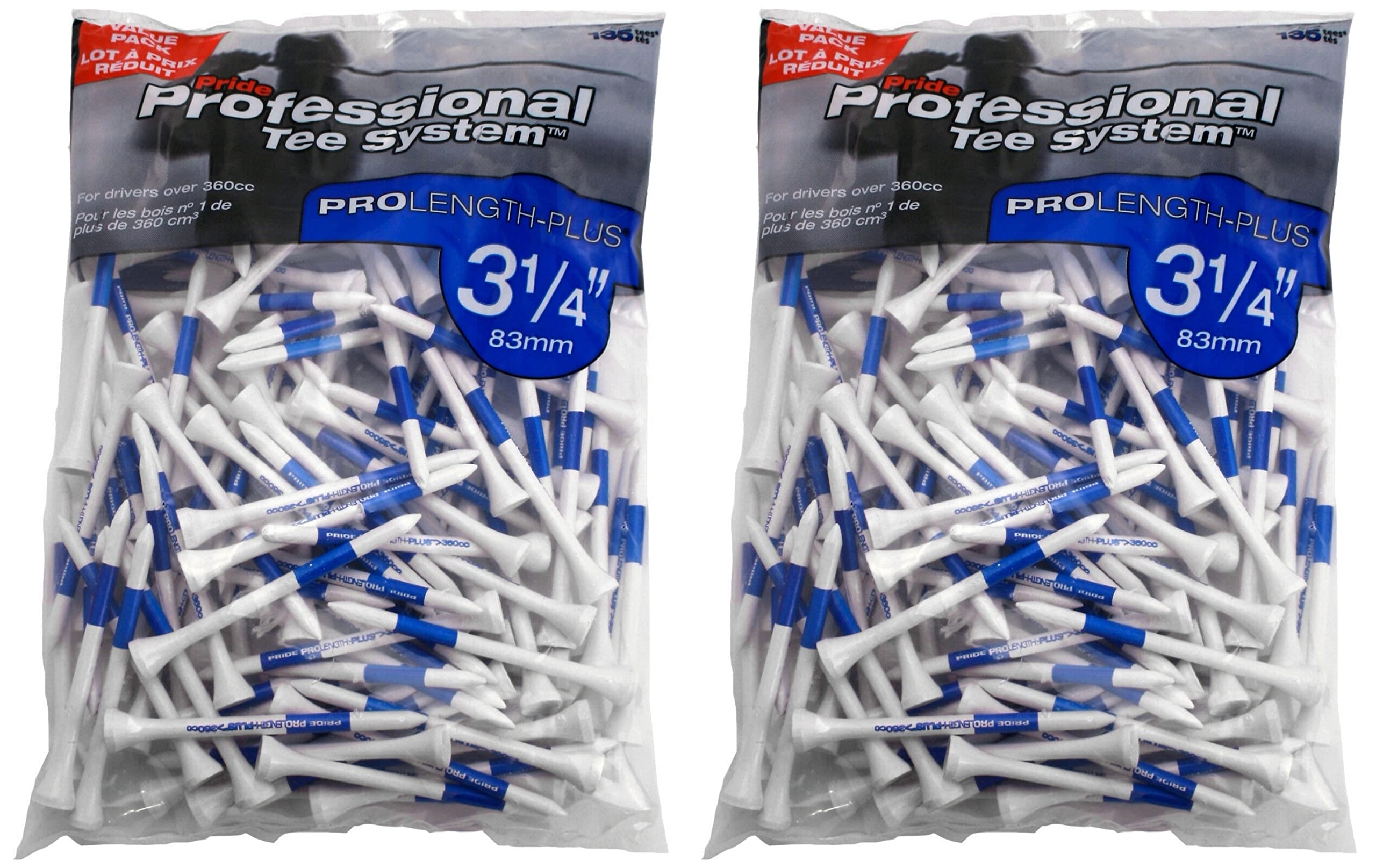 Pride Professional Tee System ProLength-Plus 3  Golf Tees, 135 Ct (Pack of 2)