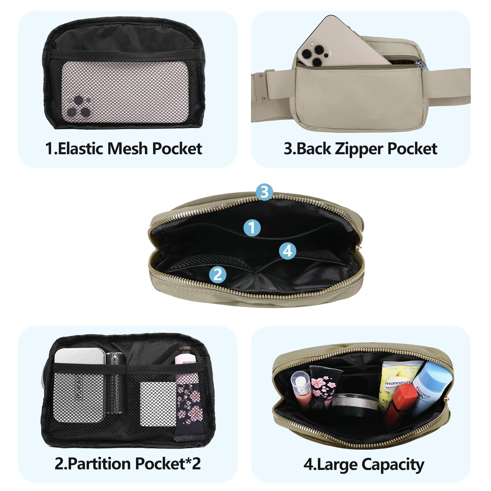 Vorolo Fanny Pack Christmas Gift For Women And Men Crossbody Bag Belt Bag Bum Bag With Adjustable Strap For Sportsblack+Wood Gre