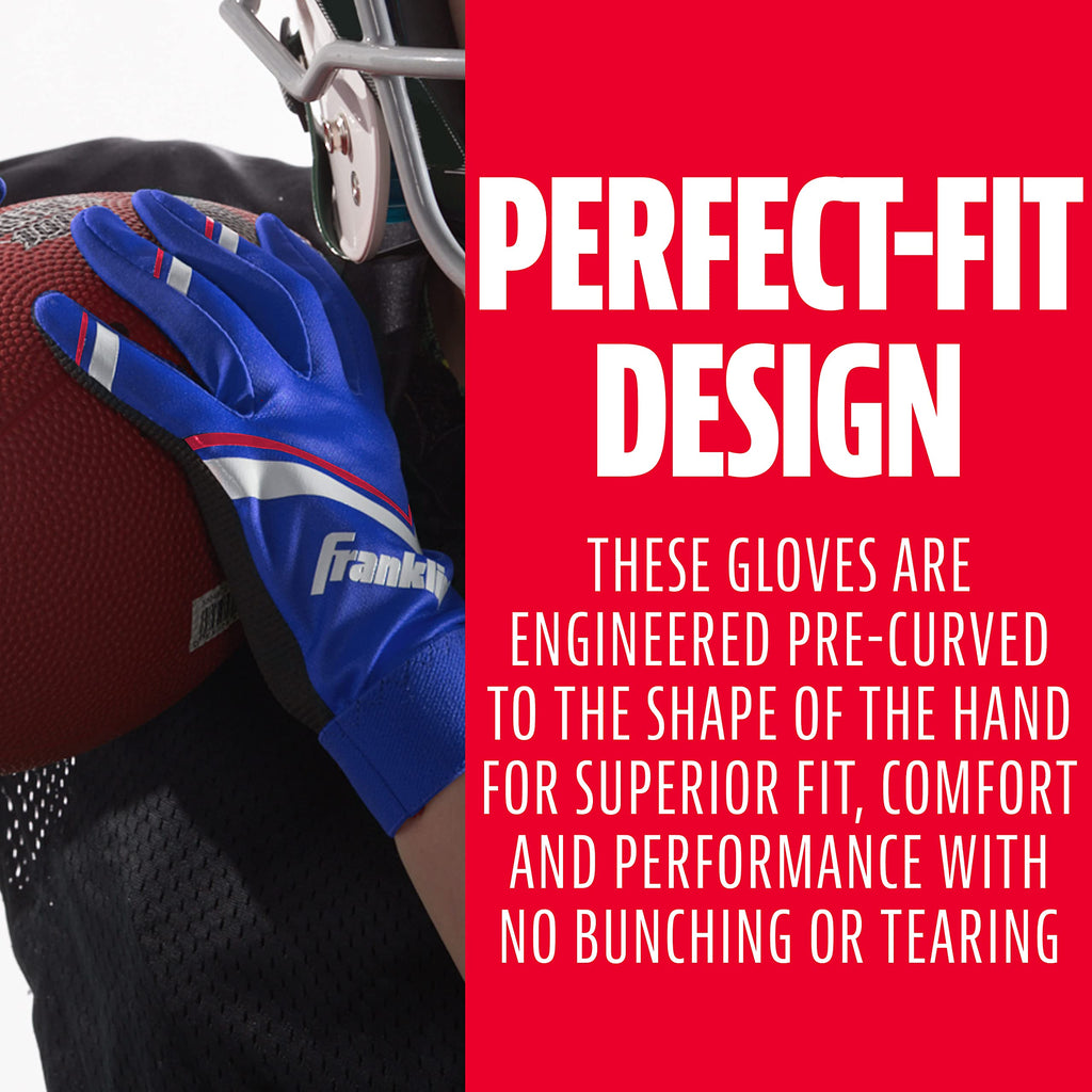 Franklin Sports Youth Football Receiver Gloves - Shoktak Kids High Grip Football Receiver Gloves - Royal - Youth Large