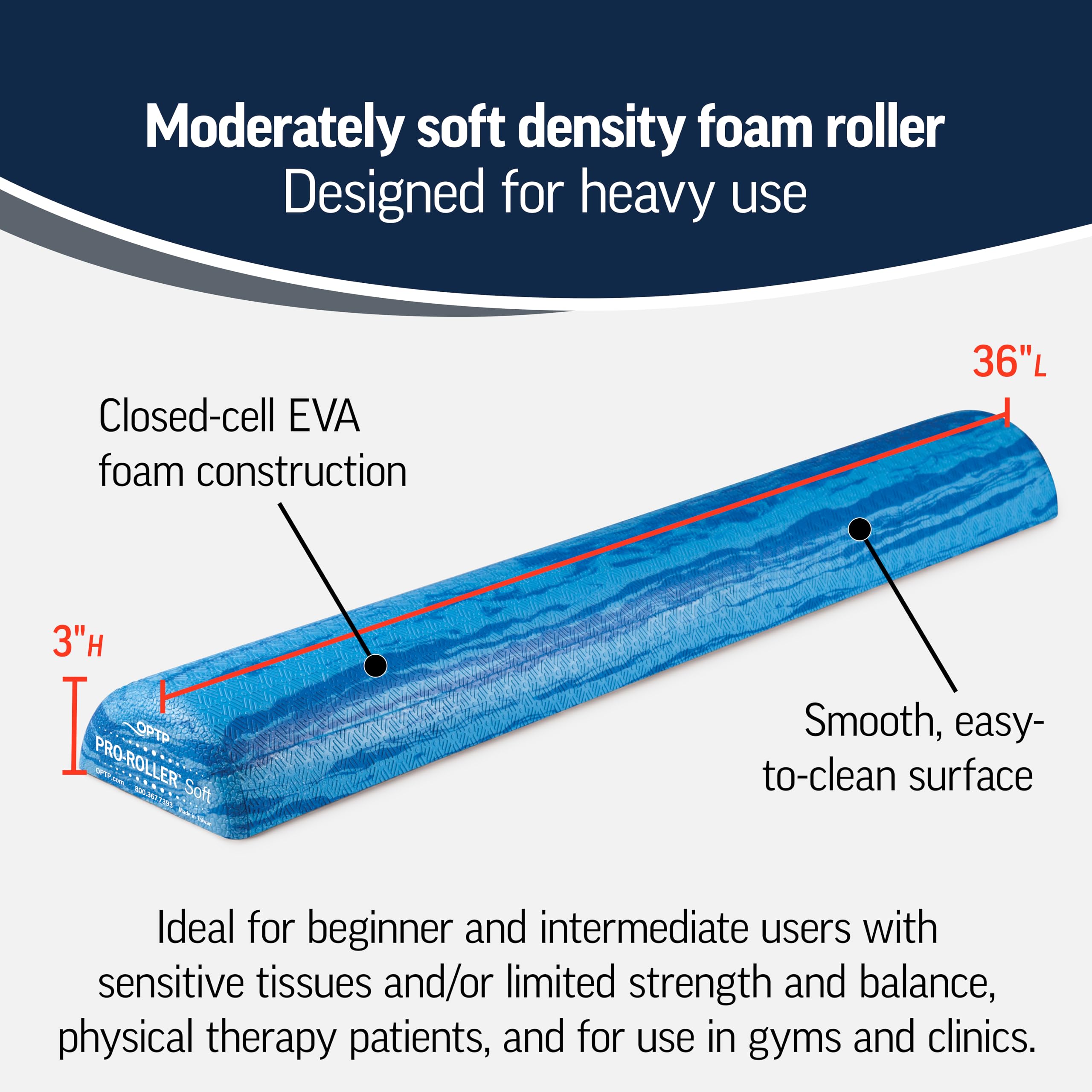 Optp Pro-Roller Soft Density Foam Roller - Low Density Soft Foam Roller For Physical Therapy, Pilates, Yoga Foam Roll Exercises,