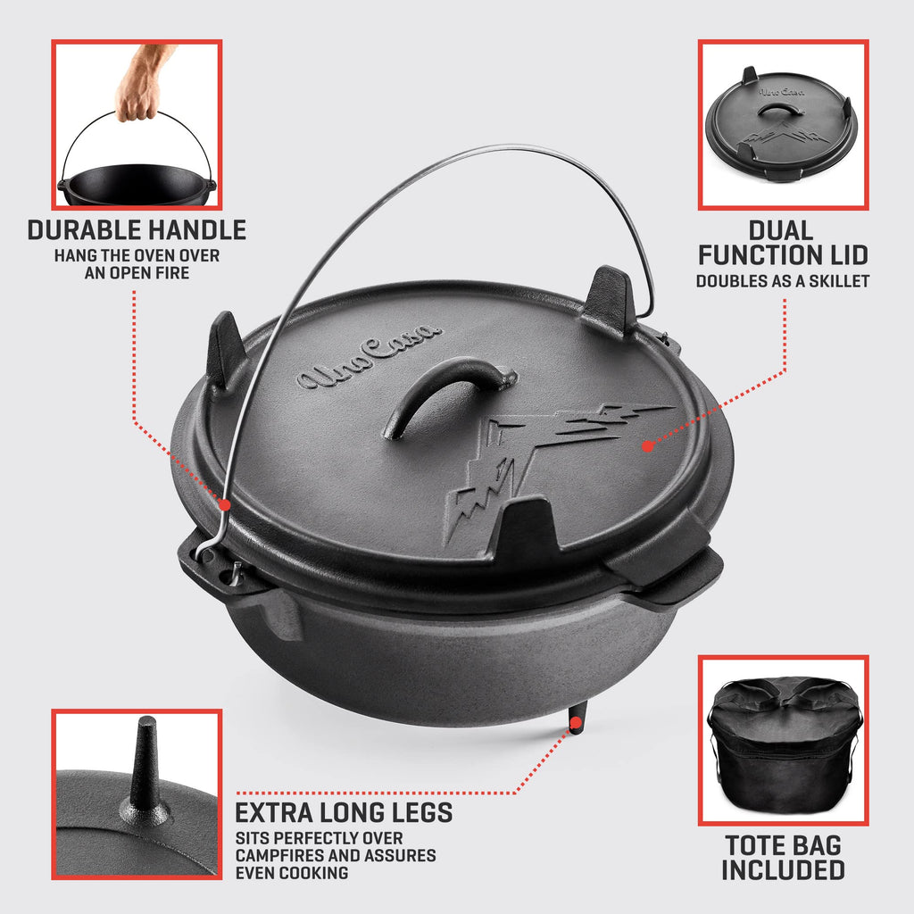 Uno Casa 6Qt Cast Iron Camping Dutch Oven With Lid Lifter And Storage Bag - Cast Iron Dutch Oven Pot With Lid, Cast Iron Camping