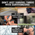 Survivorcord Paracord - From Titan Survival - Patented 620Lb Strength 550 Military Paracord With 3 Strands - Heavy Duty 550 Hank