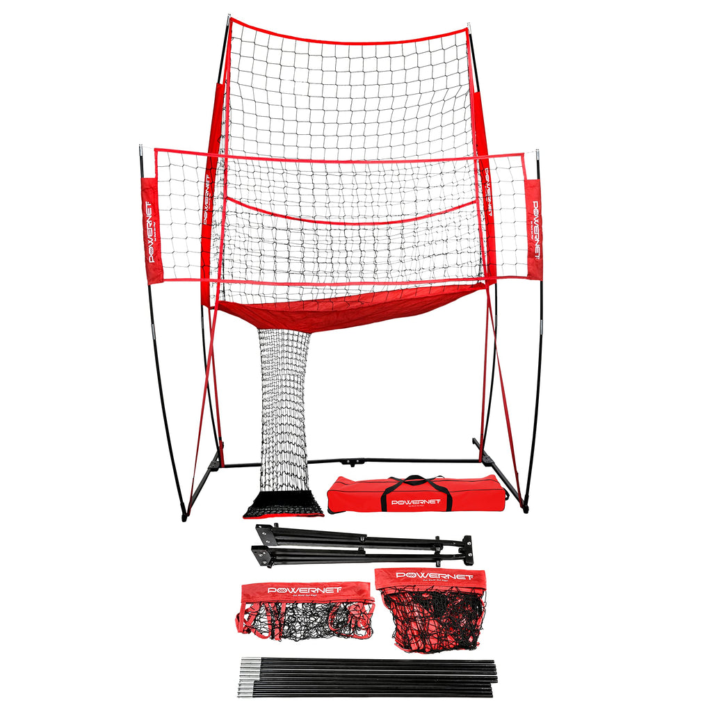 Powernet Volleyball Practice Net Station, 8 Ft Wide By 11 Ft High, Ball Return, Great For Hitting And Serving Drills, Perfect Fo