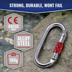 25Kn Climbing Carabiner Clip - Heavy Duty O-Shape Steel Locking Caribeaner - Uiaa / Ce Certified Rock Climbing Gear - Strong Lar