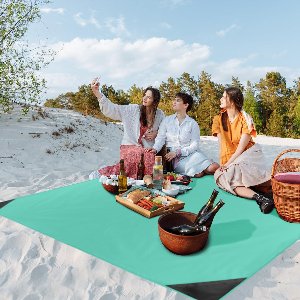 Odoland Pocket Blanket Picnic Blanket, 71 X 63 Sandproof Waterproof Outdoor Beach Blanket With Portable Bag, Foldable Lightweigh