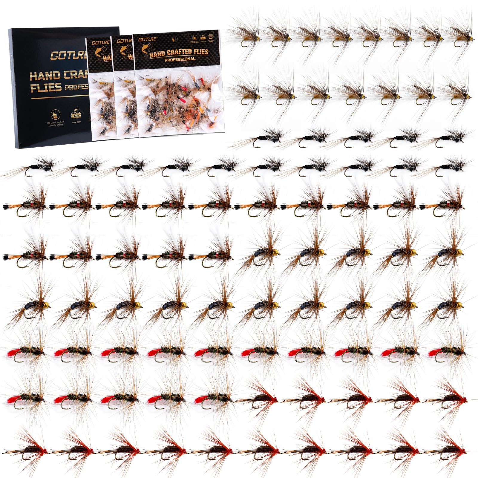 Goture Fly Fishing Flies,90Pcs Fly Fishing Lures With Tackle Box,Dry,Wet,Streamers Nymphs Flies Assortment Kit For Bass Trout Pa