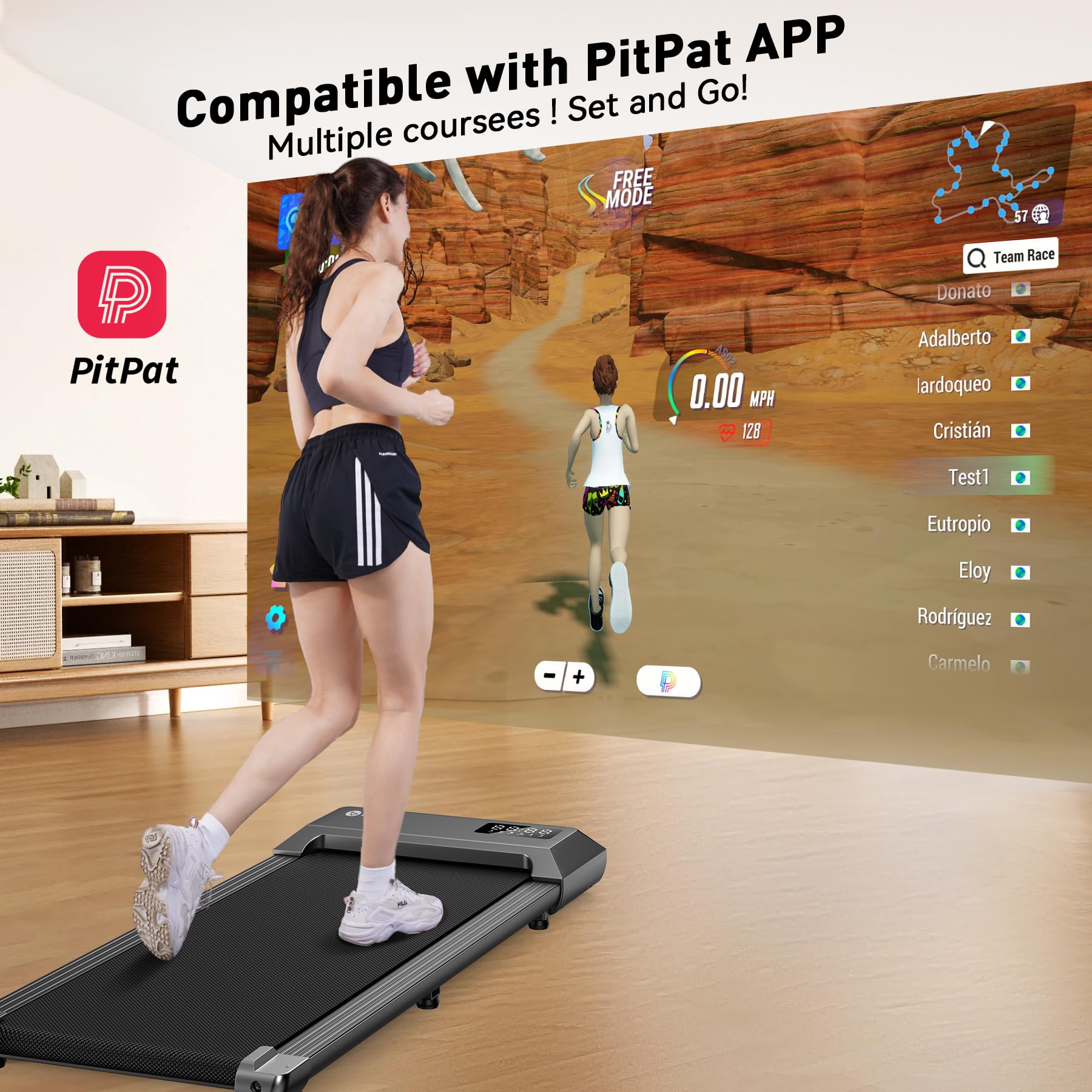 Deerrun Walking Pad Treadmill - 2.2Hp Smart App Fun Exercise Under Desk Treadmill, Led Display & Remote Control, Knee-Protective