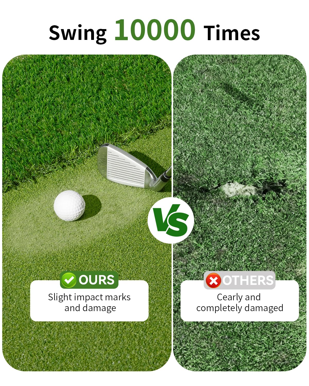 5.2x4FT 21-45mm Dual-Turf Golf Mat with Ball Tray, Thickened Golf Hitting Mat with 9 Hitting Holes, Alignment Aid, 10mm Thick Pr
