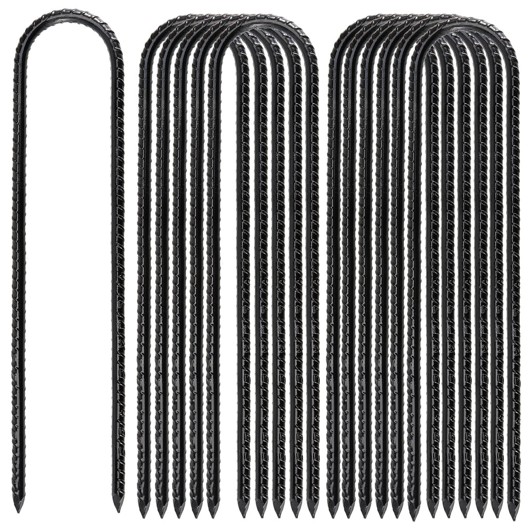 Mukchap 12 Pack 12 Inch U Shaped Rebar Stakes, Black U Rebar Hook, Heavy Duty Trampoline Wind Anchors Stakes For Camping Tents, 