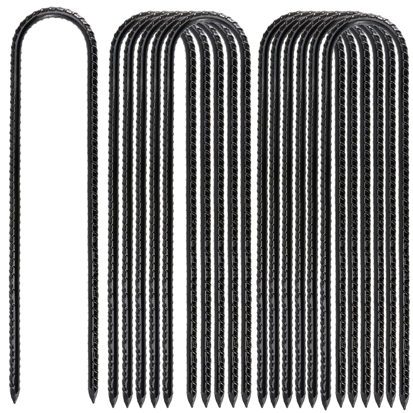 Mukchap 12 Pack 12 Inch U Shaped Rebar Stakes, Black U Rebar Hook, Heavy Duty Trampoline Wind Anchors Stakes For Camping Tents, 