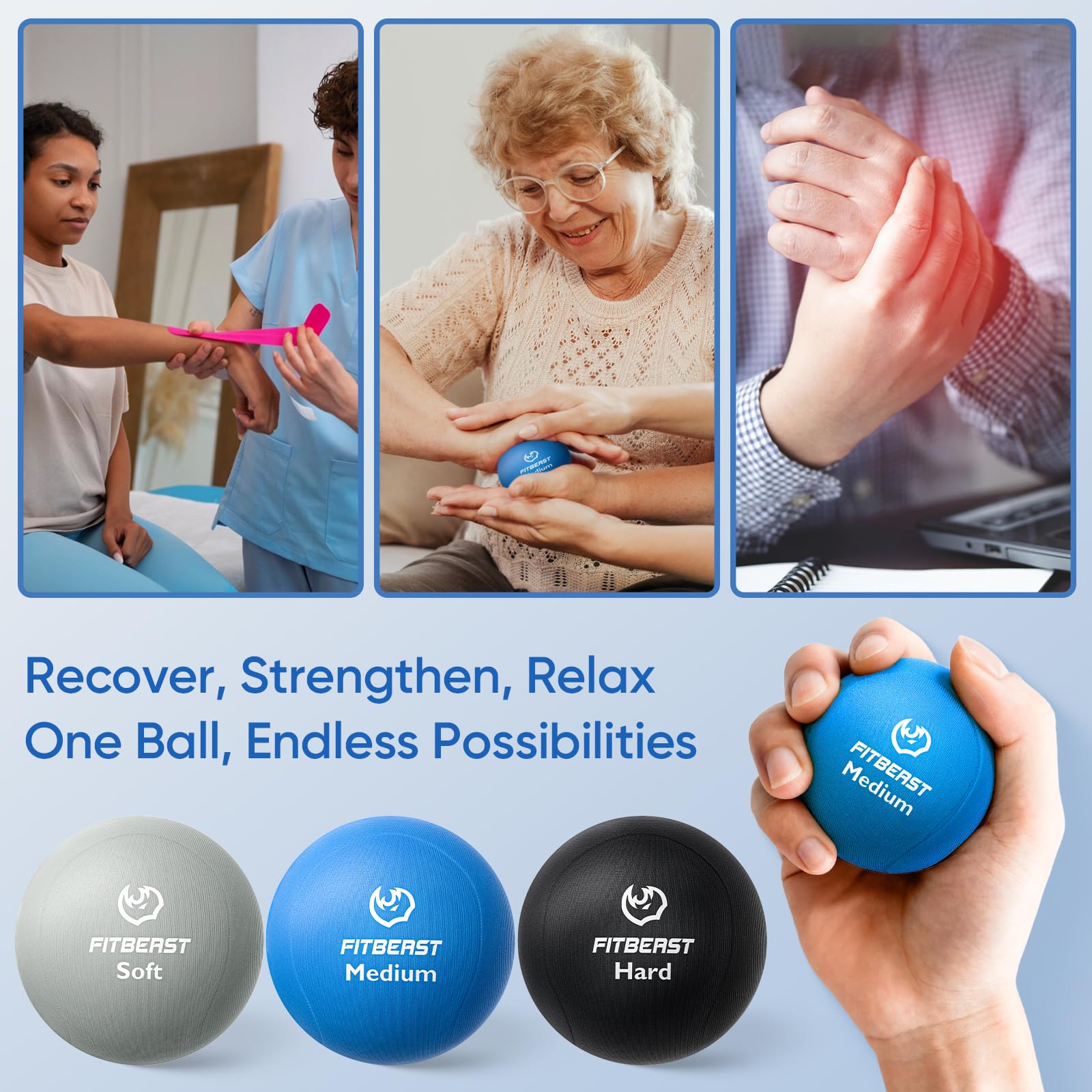 FitBeast Grip Strength Trainer, Finger Exerciser, Stress Balls for Adults, Hand Therapy for Strength, Recovery & Stress Relief,