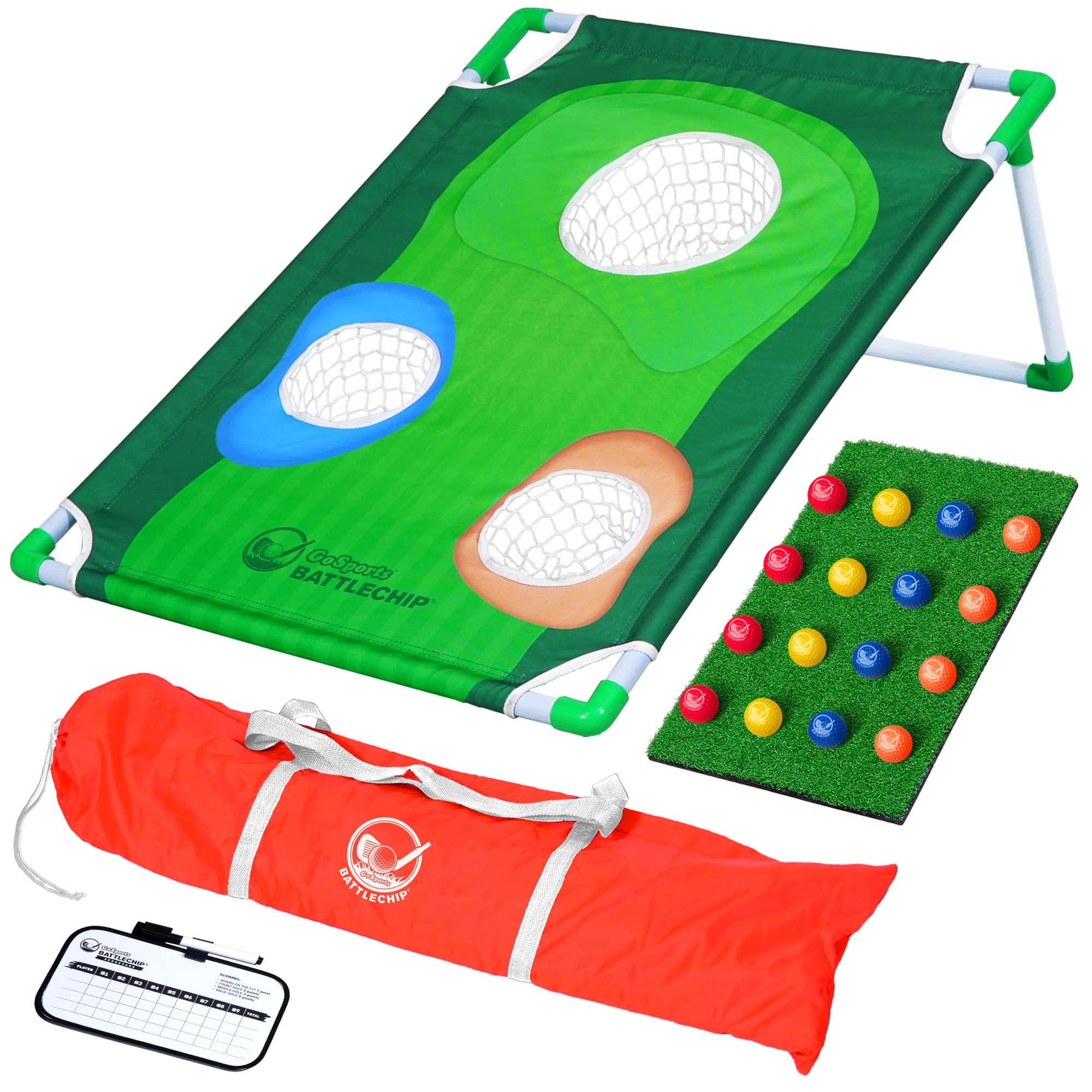 Gosports Battlechip Backyard Golf Cornhole Game - Includes Chipping Target, 16 Foam Balls, Hitting Mat And Carrying Case