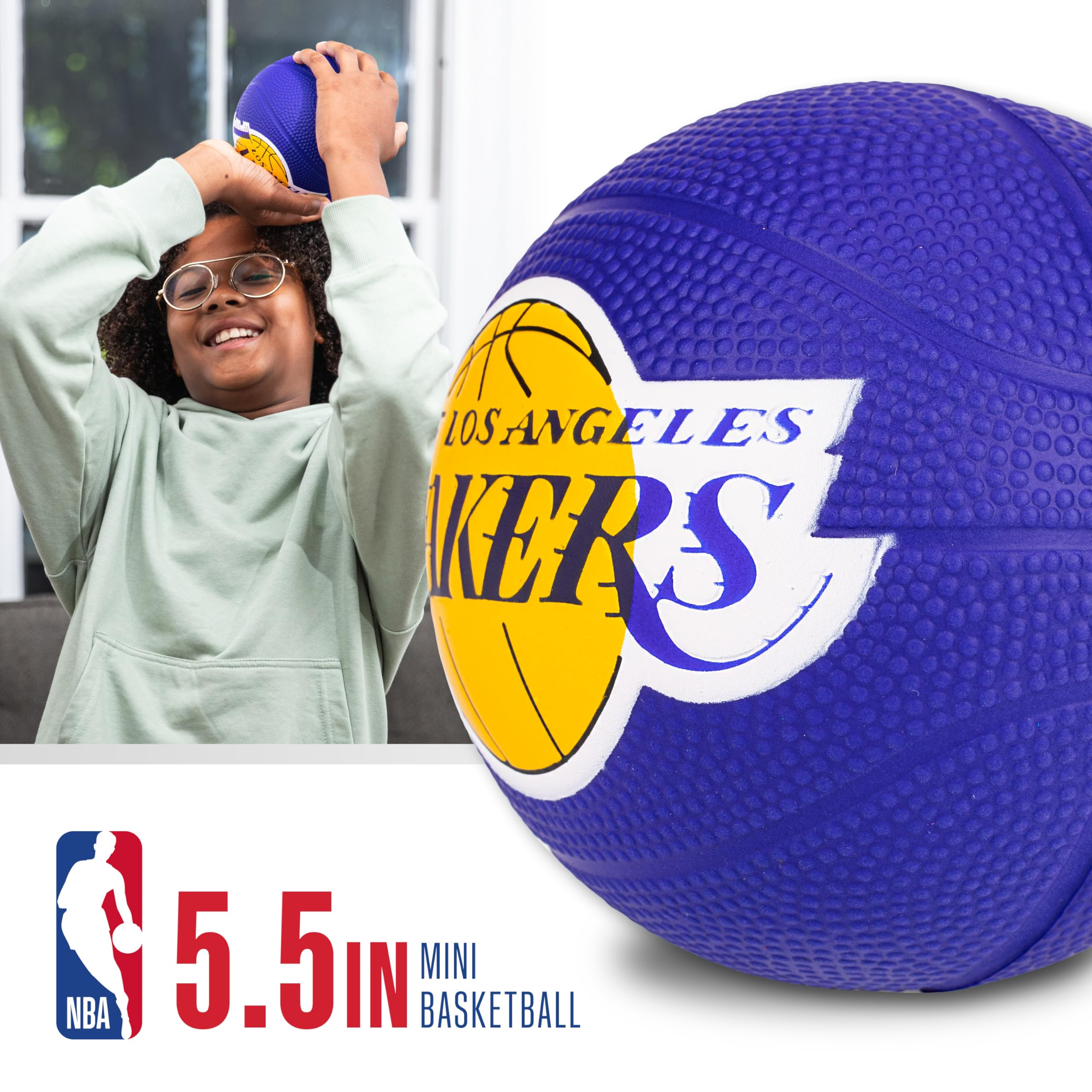 Franklin Sports Nba Los Angeles Lakers Mini Foam Basketball - Kids 5.5'' Inch Toy Basketball For Over The Door + Mini Indoor Hoo