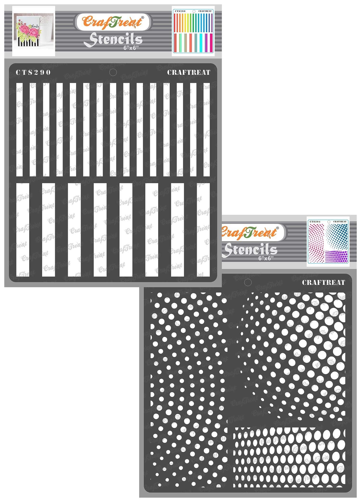 Craftreat Texture Stencils For Painting On Wood, Canvas, Paper, Fabric, Floor, Wall And Tile - Stripes And Halftone Circles - 2 