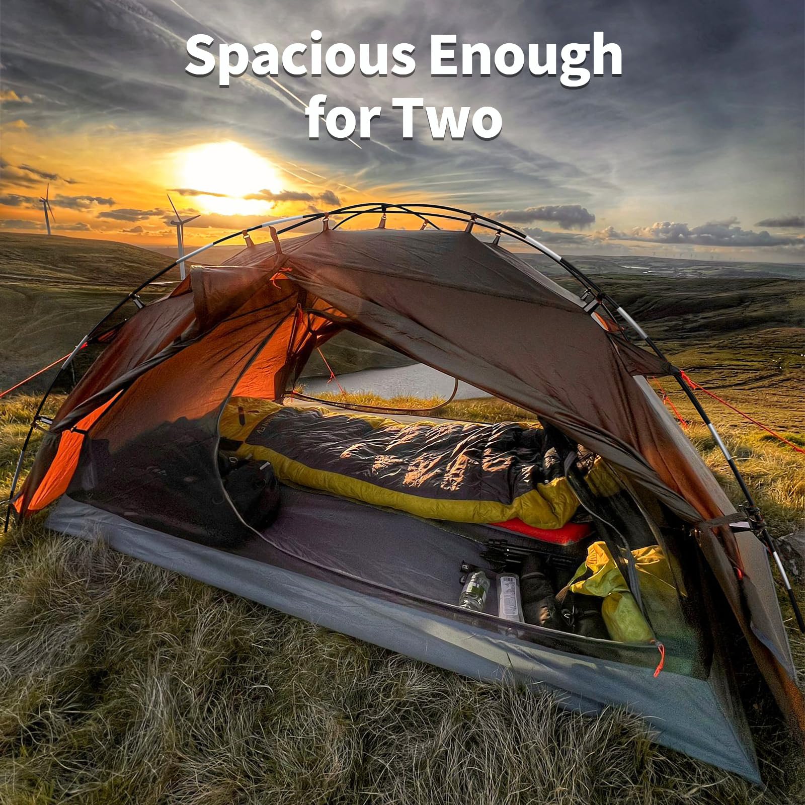 Night Cat Backpacking Tent 2 Person Lightweight Hiking Camping Tent With Foldable Pole, Double Layers Waterproof Fast Setup Ultr