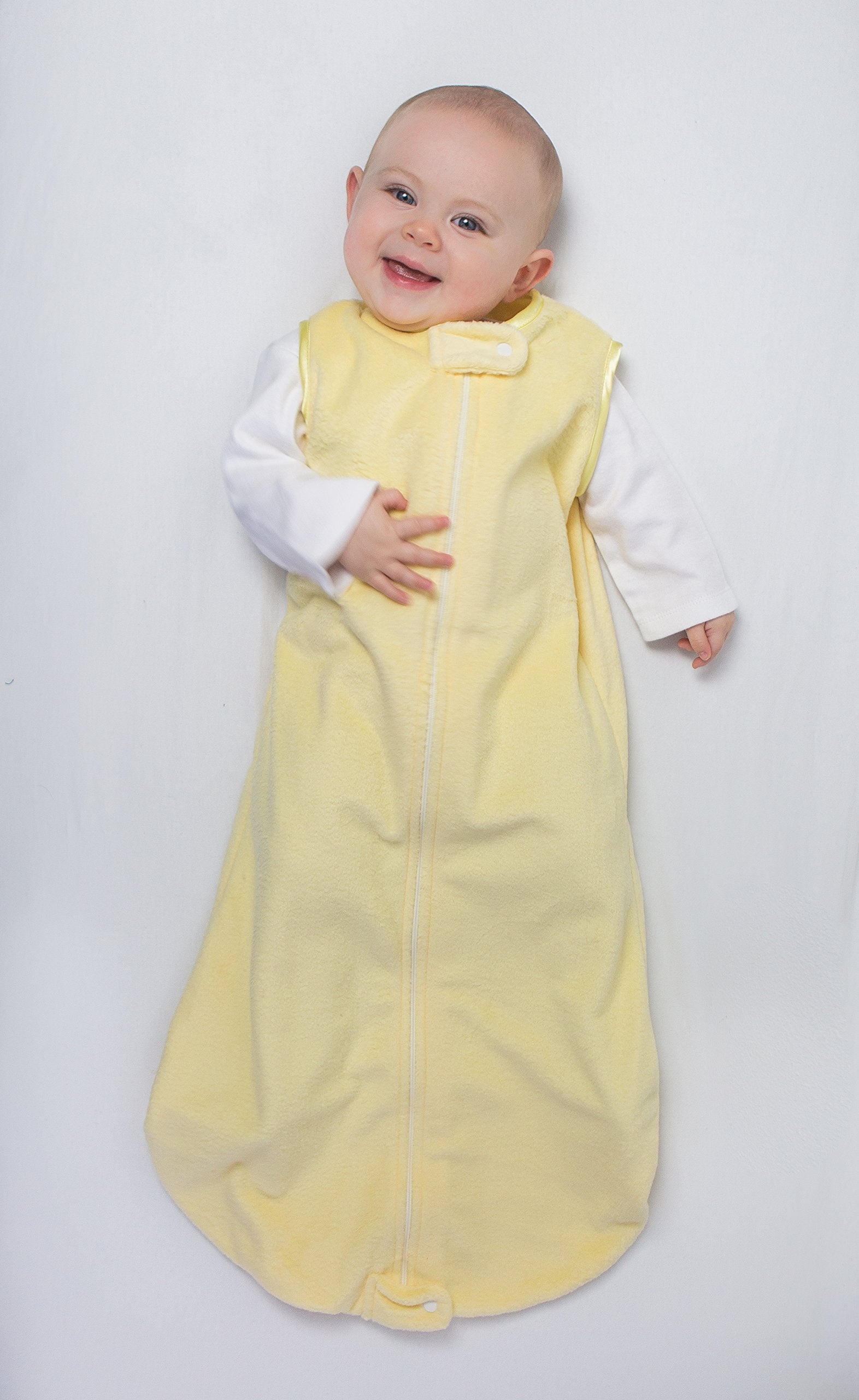 Swaddledesigns Baby Velvet Sleeping Sack, Pastel Yellow With Yellow Trim, 0-6 Months, Wearable Blanket With 2-Way Zipper