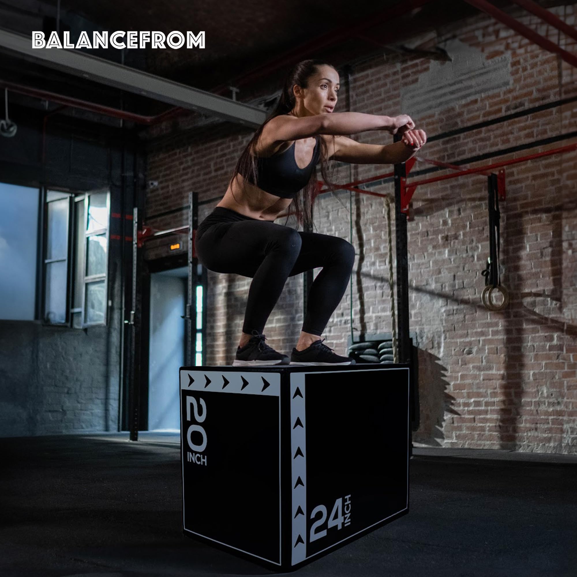 Balancefrom 3 In 1 20 Inch 24 Inch 30 Inch Foam Plyometric Box Jumping Exercise Jumping Trainer, Black & White, 16-Pound