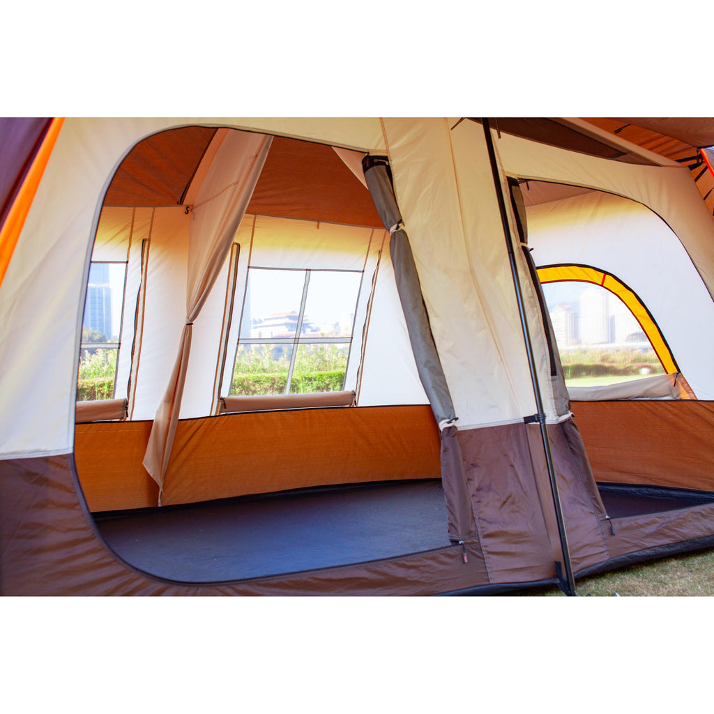 Ktt Extra Large Tent 8-10 Person,Awning Family Cabin Tents,2 Rooms,3 Doors And 3 Windows With Mesh,Straight Wall,Waterproof,Doub