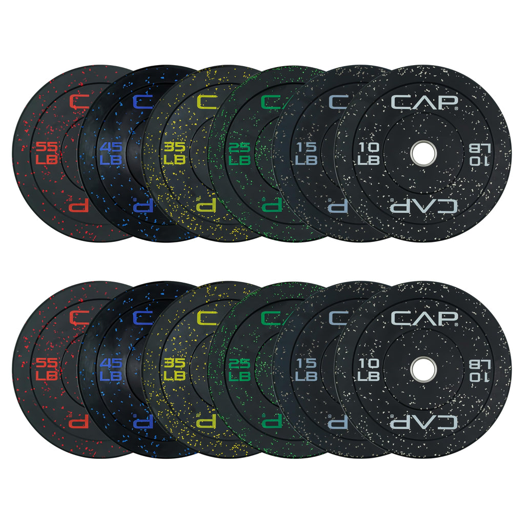 CAP Barbell Economy - Speckled Olympic Bumper Plate Set with Color Logo, Black, 370 lbs Set
