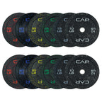 CAP Barbell Economy - Speckled Olympic Bumper Plate Set with Color Logo, Black, 370 lbs Set