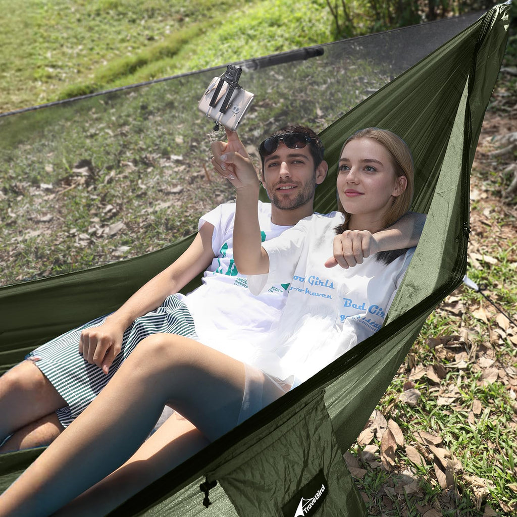 Travel Bird Camping Hammock With Mosquito Net And Ridge Rope, Extra Large For 2 Person, Lightweight Hanging Hammocks Tree Straps
