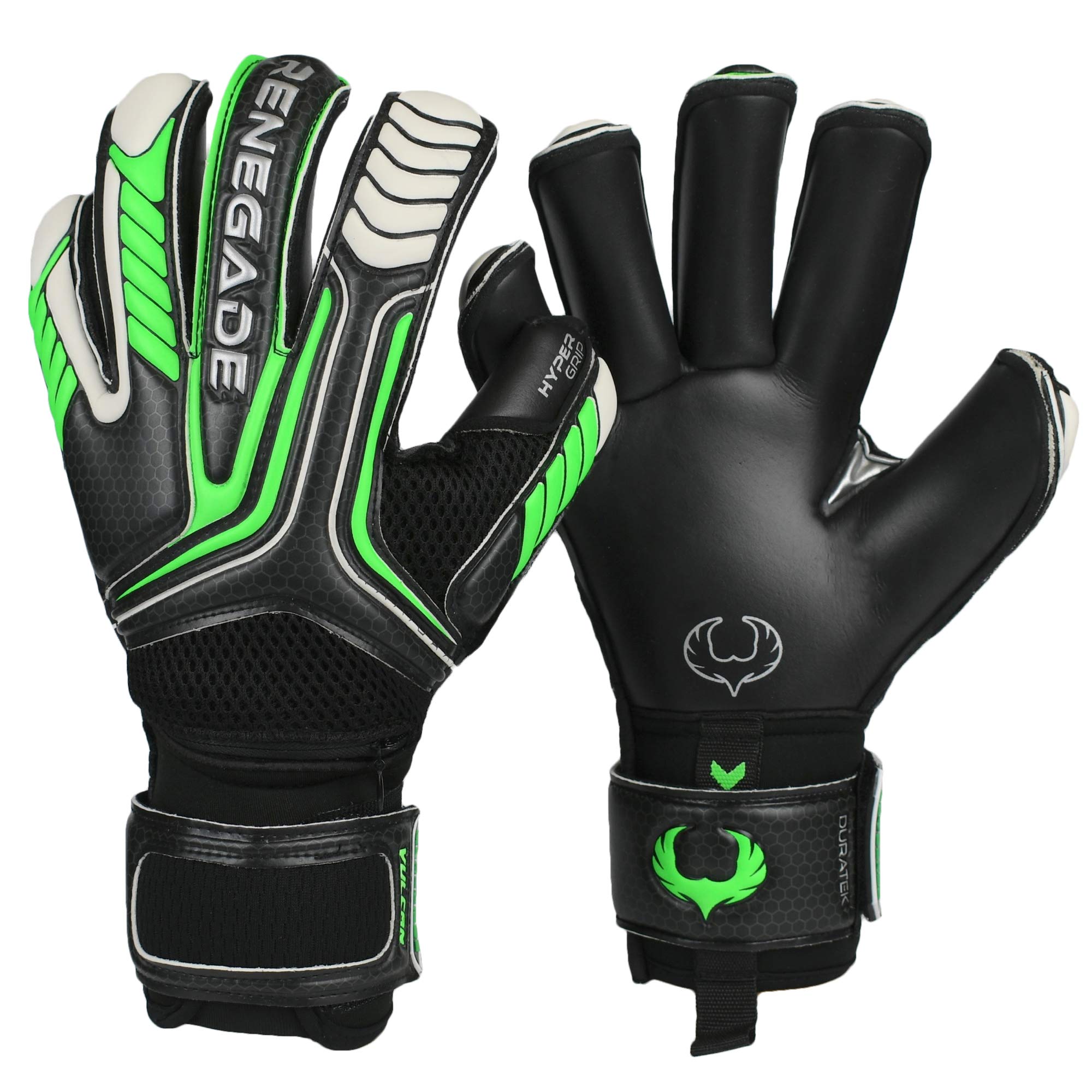 Renegade Gk Vulcan Abyss Goalie Gloves With Pro-Tek Fingersaves | 3.5+3Mm Hyper Grip & 4Mm Duratek | Black & Green Soccer Goalke