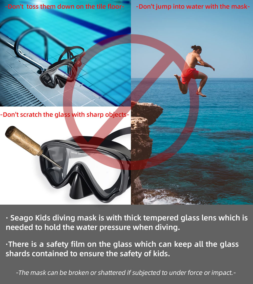 Seago Swim Goggles Snorkel Mask Diving Scuba Mask Snorkeling Goggles for Kids Boys Girls Youth, Anti-Fog 180 Clear View Kids Poo