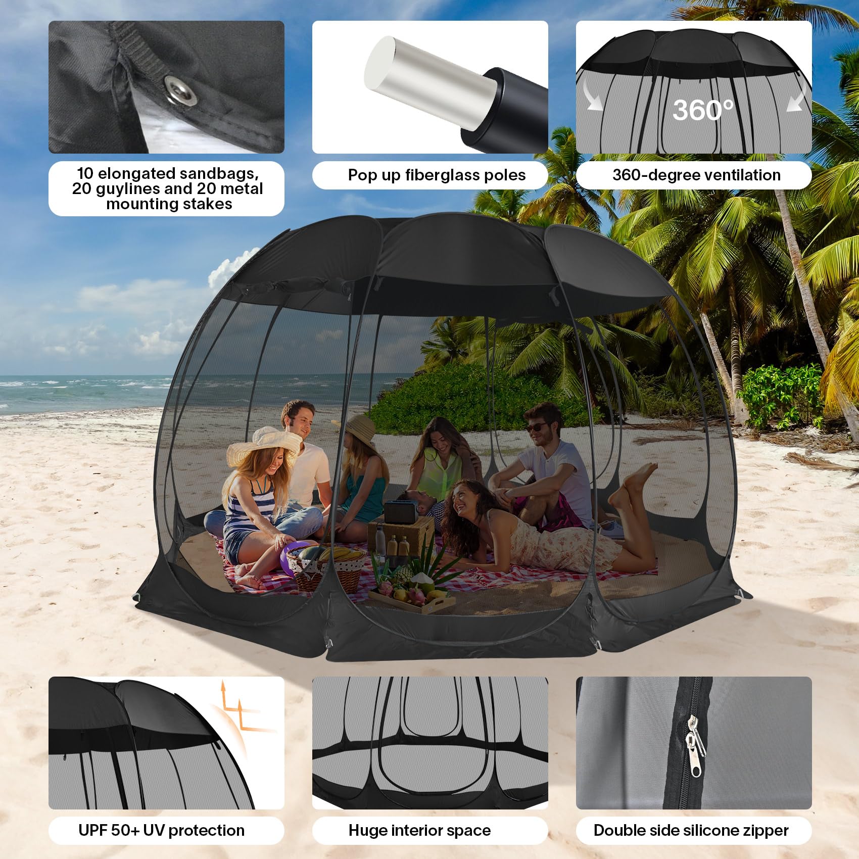 Alvantor Pop Up Screen House, Outdoor Mosquito Mesh Tent With Uv Resistant, Pop Up Canopy Easy Up, Foldable Screen Room For Camp