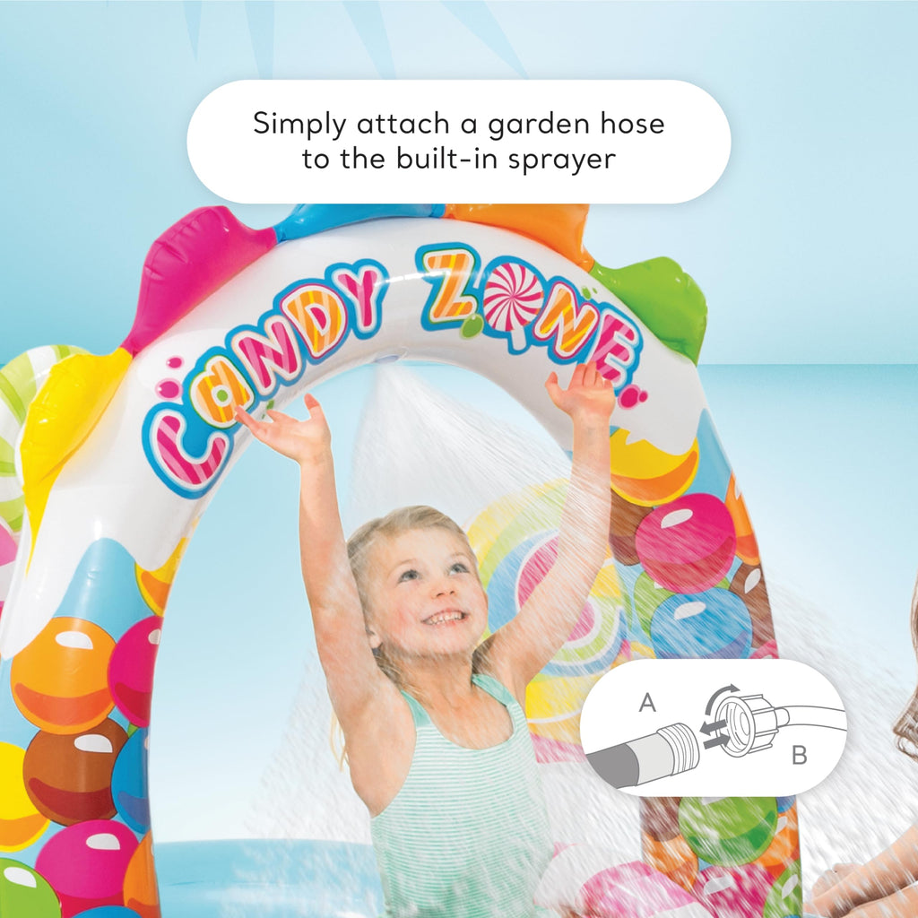 Intex Candy Zone Inflatable Kiddie Pool: Inflatable Kids Pool With Water Sprayer And Slide - Splash Pad - 116'' X 75'' X 51'' -