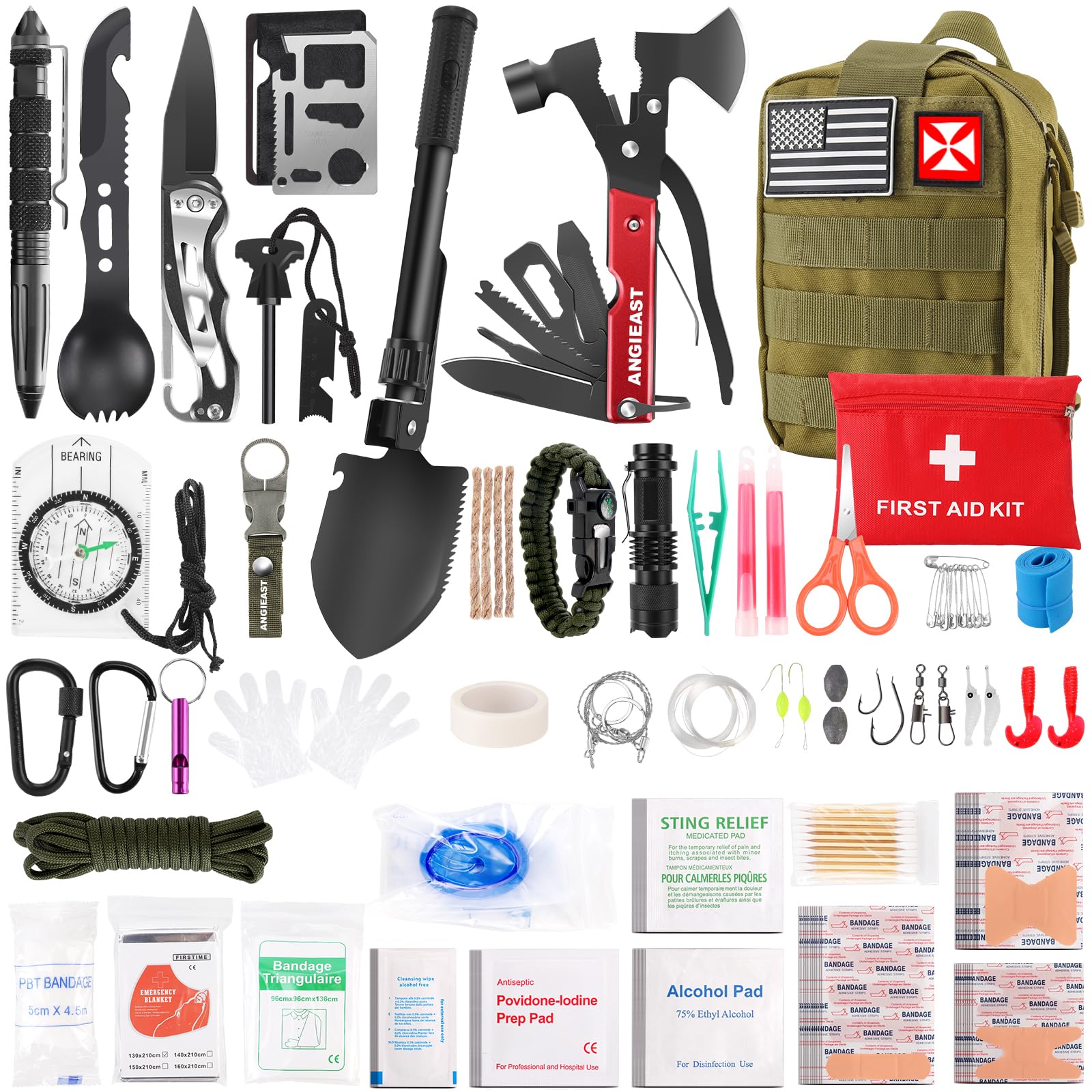 Survival Kit 256 In 1, First Aid Kit Survival Gear Tools Trauma Kit With Molle Pouch For Outdoor, Camping, Hunting, Hiking, Eart
