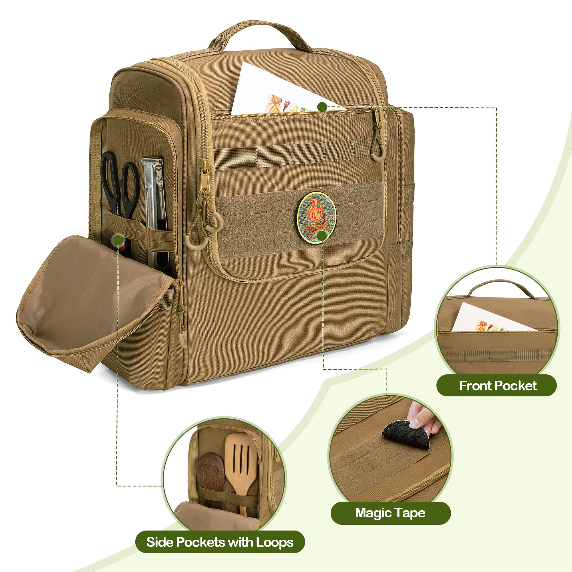 Hodrant Large Tactical Camping Kitchen Organizer, Hanging Cookware Storage Bag With Paper Towel Holder & Multi Pockets, Portable