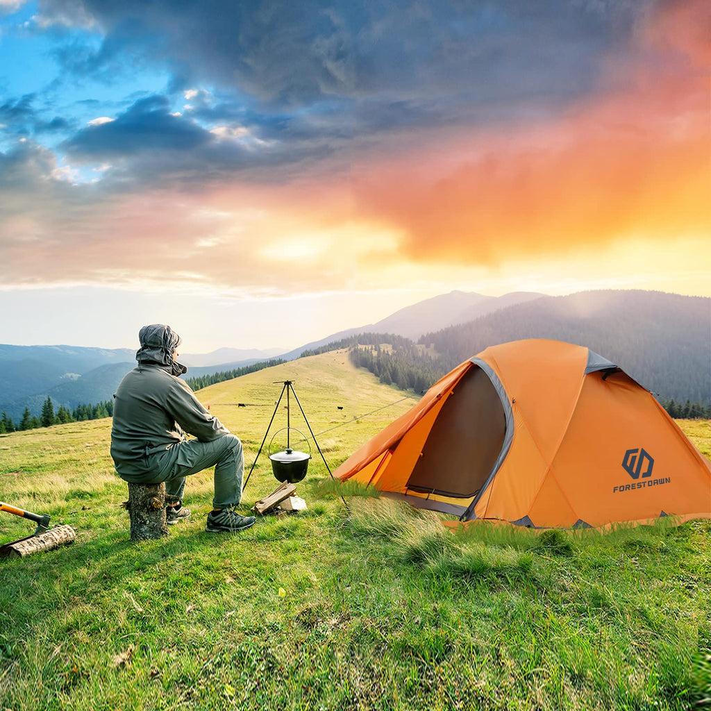 Forestdawn Camping Tent For 2 Person With 3 Aluminum Alloy Poles,Waterproof Windproof 4 Season Tent,Double Layer,Easy Setup,Prof