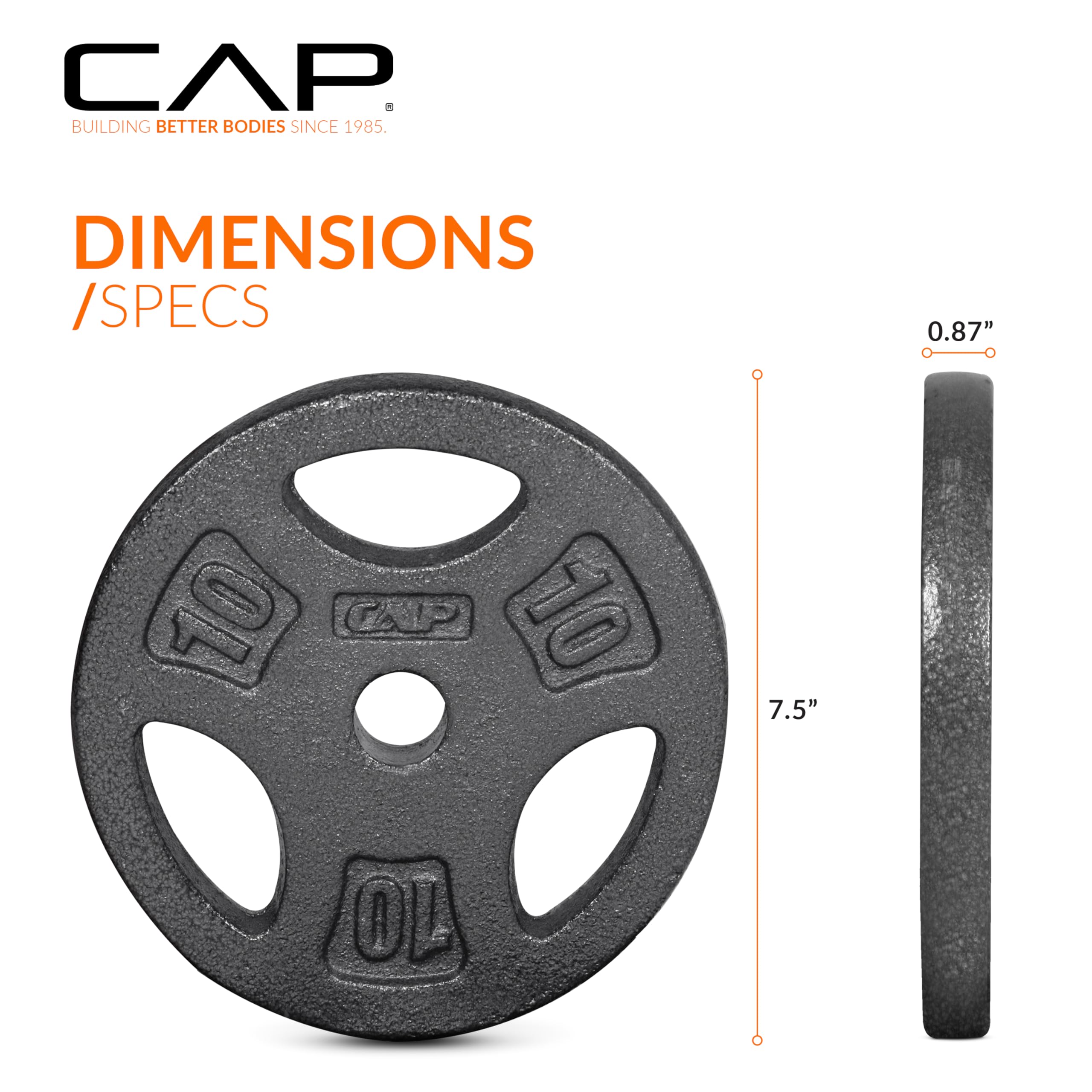 Cap Barbell Standard 1-Inch Grip Weight Plates 10 Lbs Black, Pack (X2)