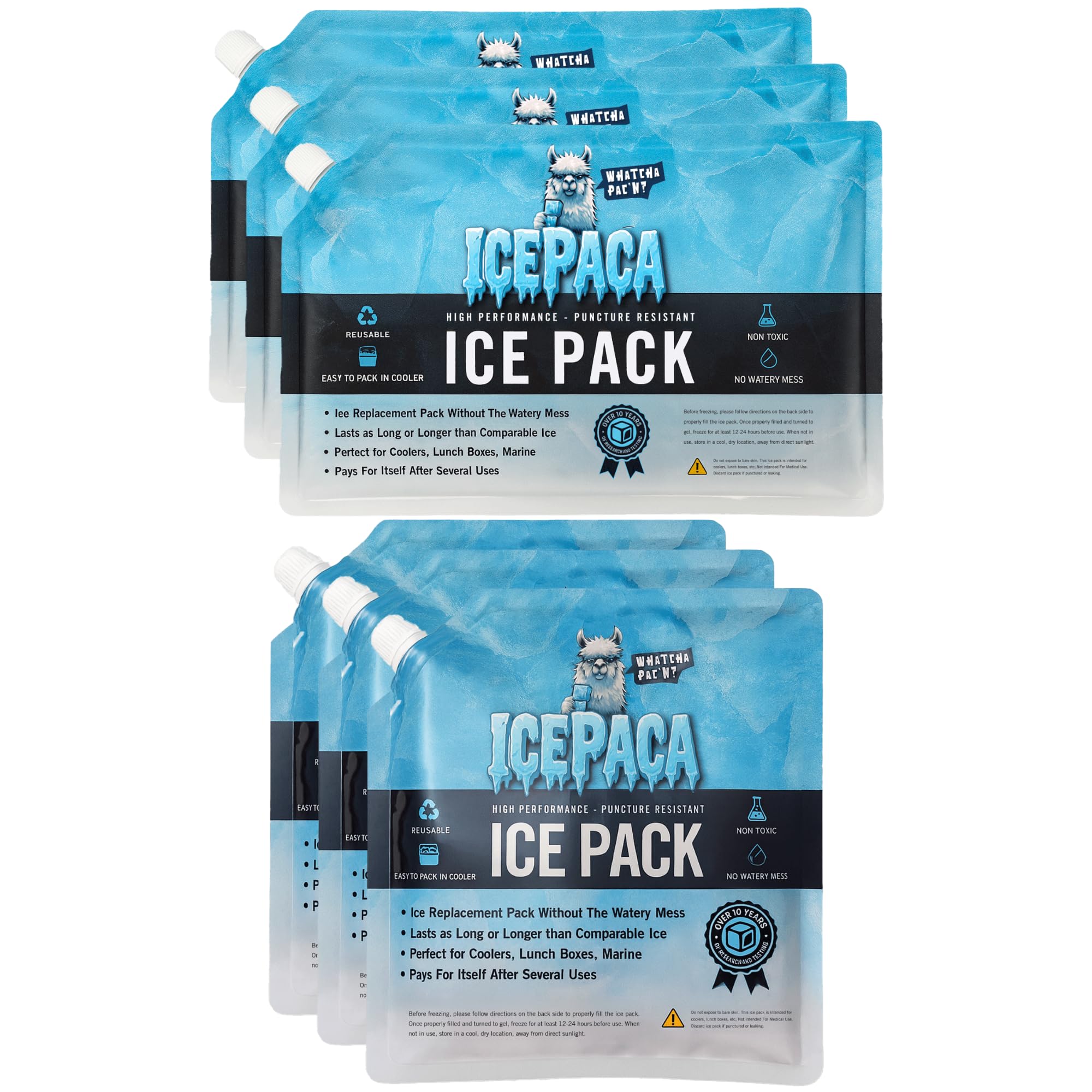 Icepaca Ice Pack for Coolers (6 Pack), High Performance, Reusable Long-Lasting Cold Pack for, Camping, Travel - Non-Toxic, Leakp