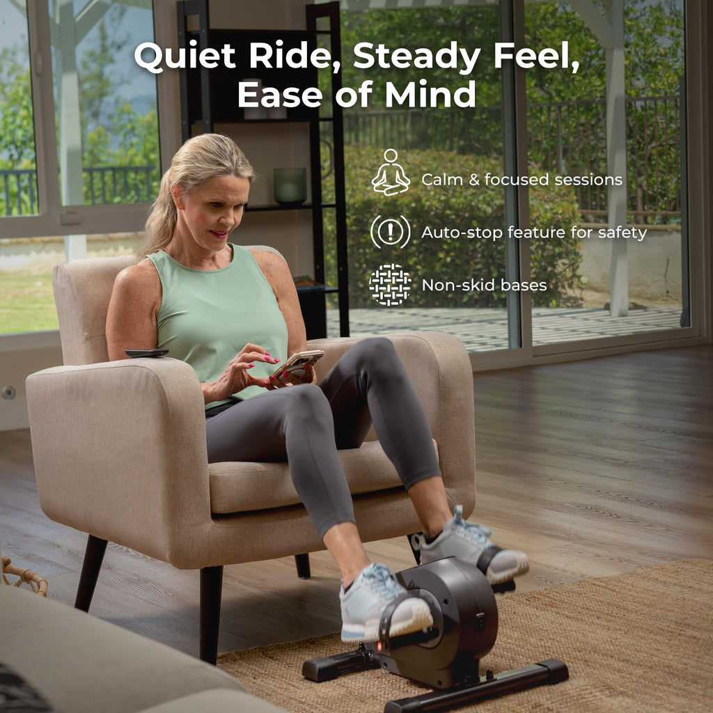 Sunny Health & Fitness Smart Motorized Mini Exercise Bike, Dual Function Portable Under-Desk Pedal Trainer for Low-Impact Cardio