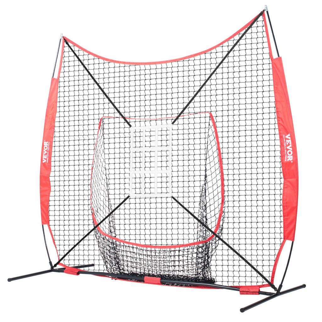 Vevor 7X7 Ft Baseball Softball Practice Net, Portable Baseball Training Net For Hitting Catching Pitching, Backstop Equipment Wi