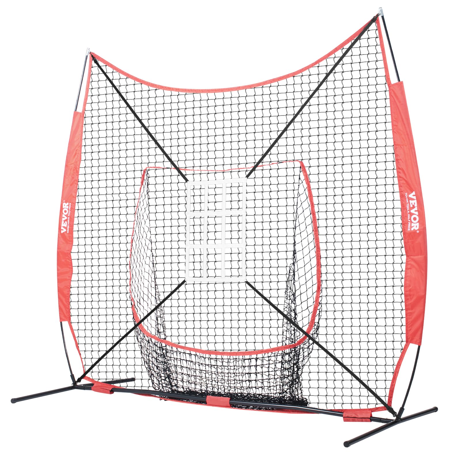 Vevor 7X7 Ft Baseball Softball Practice Net, Portable Baseball Training Net For Hitting Catching Pitching, Backstop Equipment Wi
