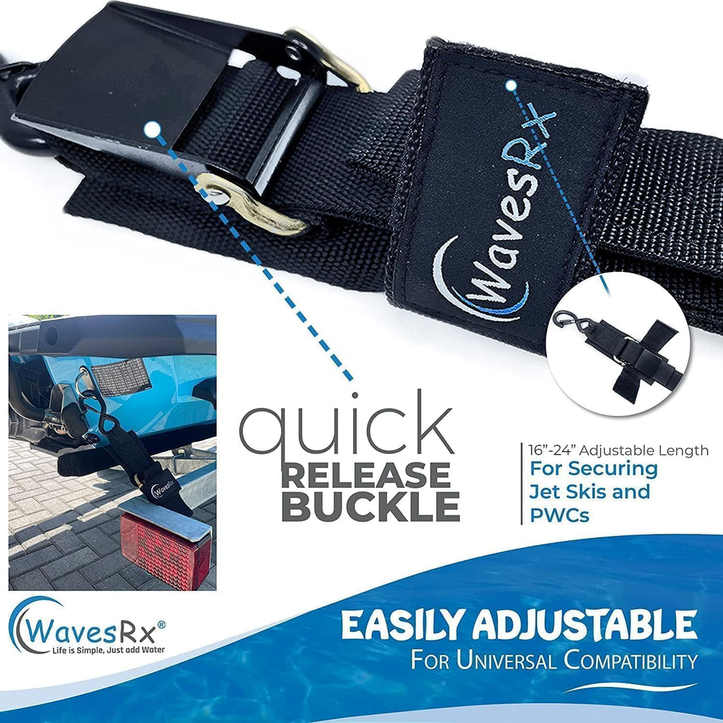Wavesrx Jet Ski & Pwc Trailer Transom Straps (2Pk)  24'' Marine Tie Downs Adjustable Safety Straps  Outperforms Ratcheting And R