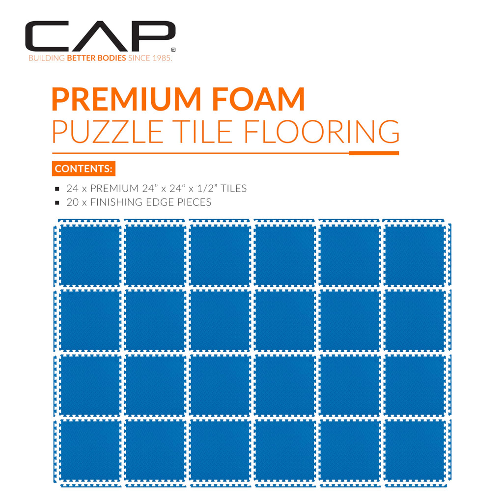 Cap Barbell 1/2-Inch Interlocking Eva Foam Exercise Puzzle Mats - 4 Pack | 24'' X 24'' X 1/2'' | Diamond Pattern - Blue