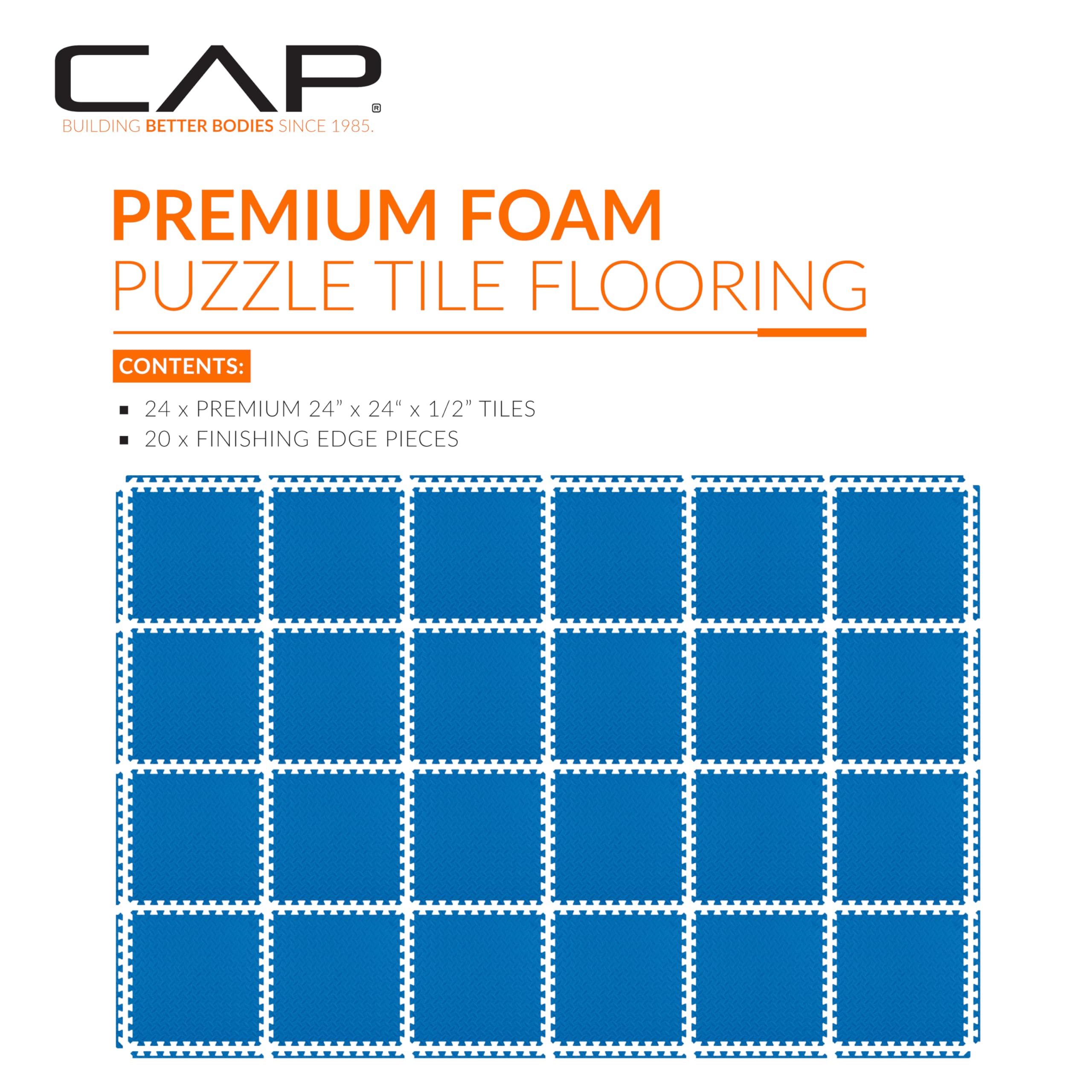 Cap Barbell 1/2-Inch Interlocking Eva Foam Exercise Puzzle Mats - 4 Pack | 24'' X 24'' X 1/2'' | Diamond Pattern - Blue