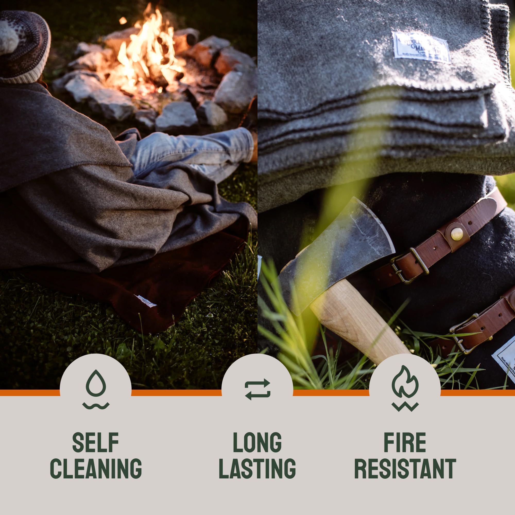 Woolly Mammoth Woolen Co. | Extra Large Merino Wool Camp Blanket | Perfect Outdoor Gear | Bedroll For Bushcraft, Camping, Trekki