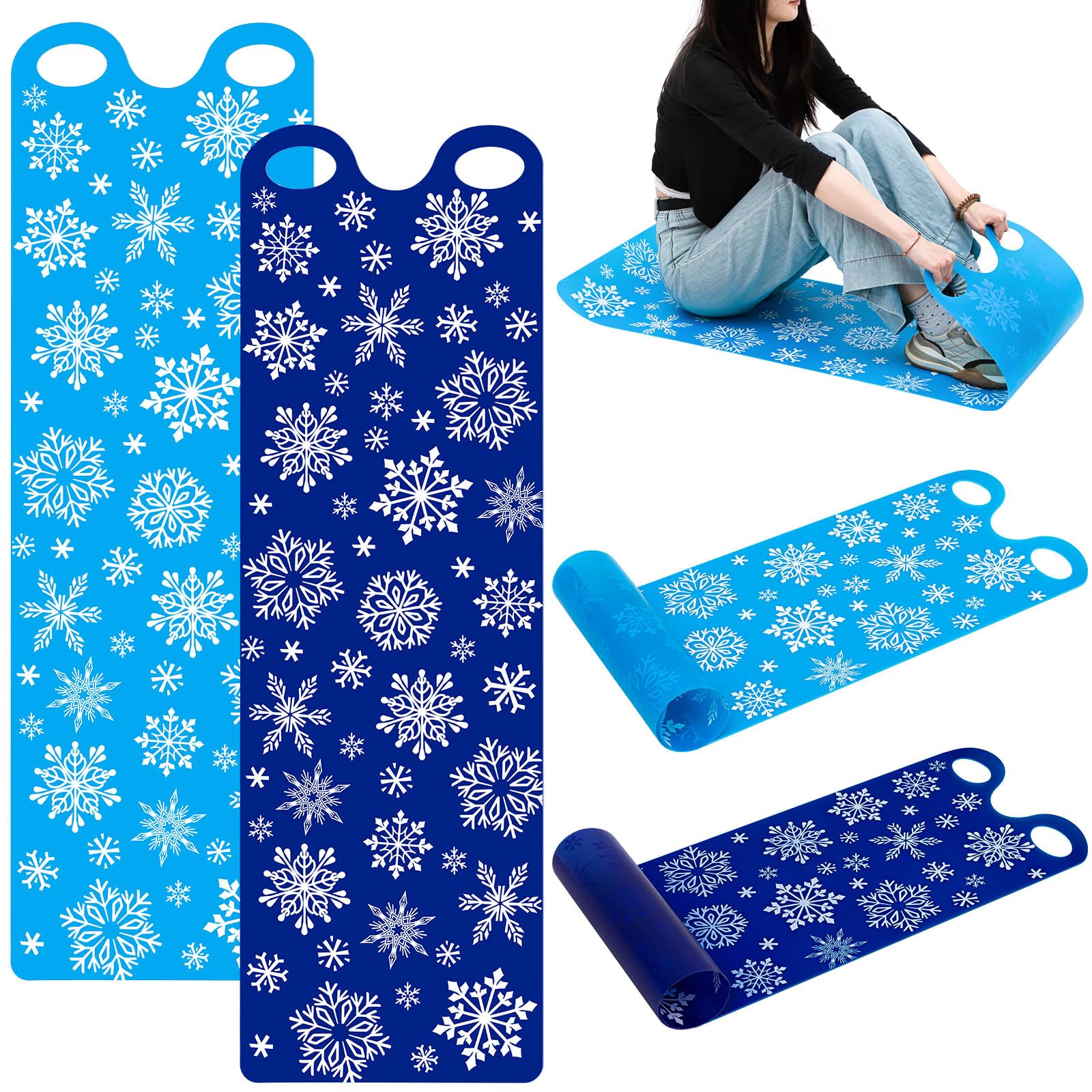 Leyndo 2 Pcs 54  Large Snow Sled for Adults Flexible Flying Carpet Snowflake Slider Mat Sledding Equipment Snow Lightweight Roll