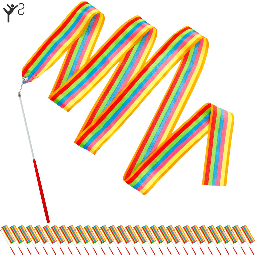 30 Pieces Gymnastics Wands Dancing Dance Ribbons Streamers Ribbon 6.6 Feet Artistic Rainbow Twirling Ribbons For Gymnastics Part