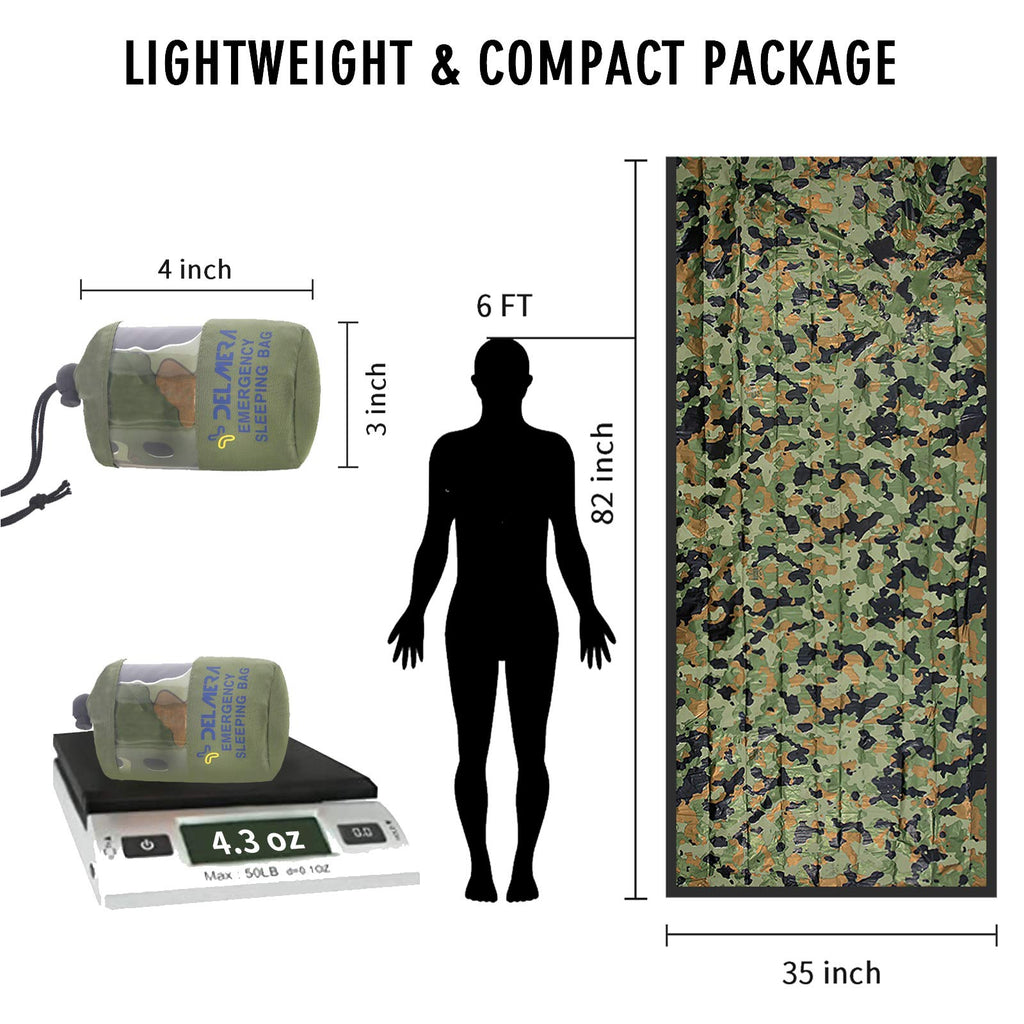 Delmera Emergency Sleeping Bag, Lightweight Survival Sleeping Bags Waterproof Thermal Emergency Blanket, Bivy Sack For Outdoor A