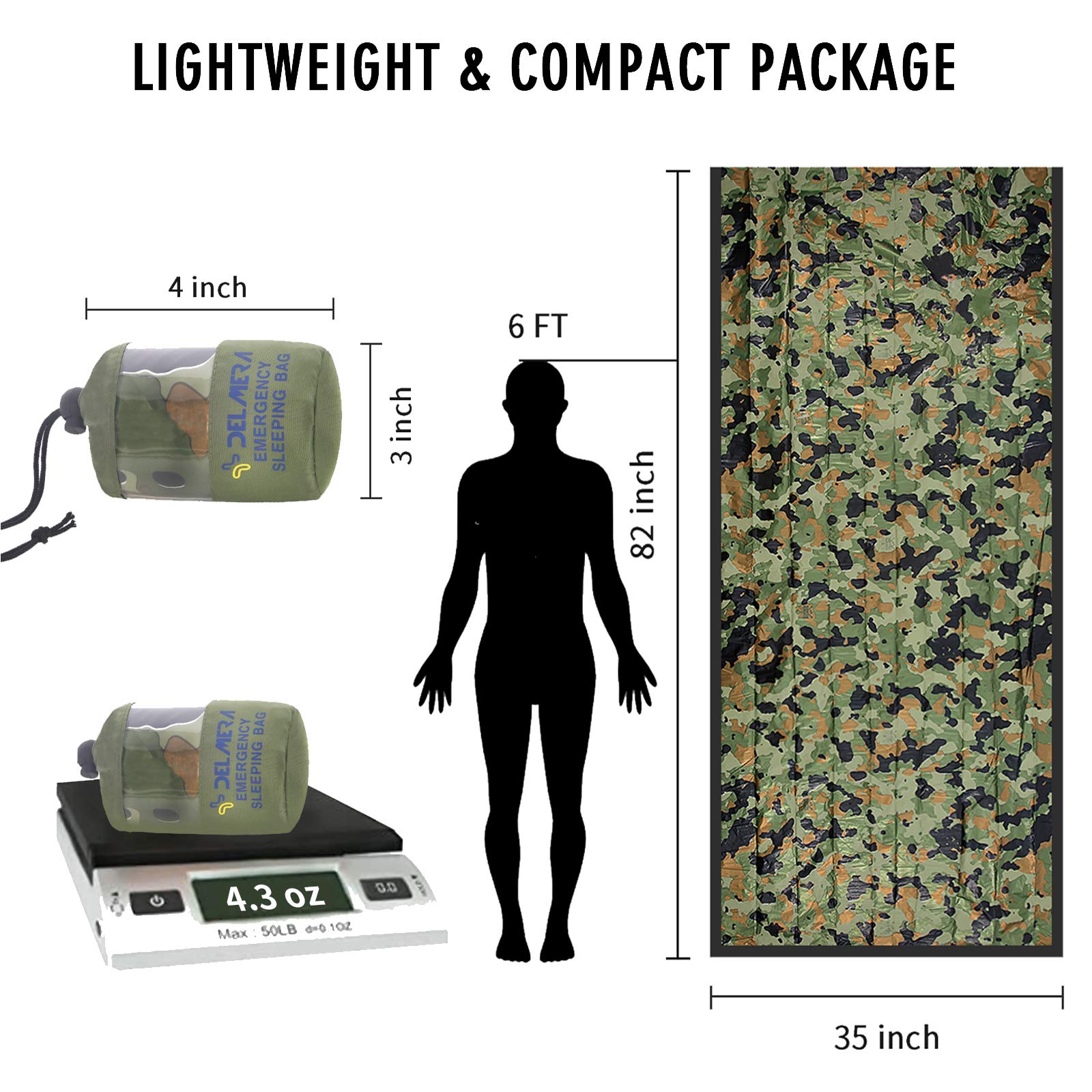 Delmera Emergency Sleeping Bag, Lightweight Survival Sleeping Bags Waterproof Thermal Emergency Blanket, Bivy Sack For Outdoor A