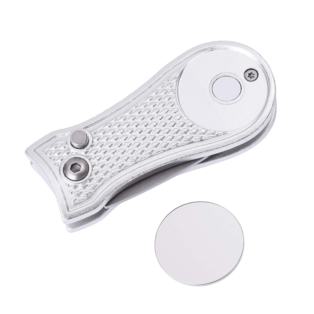 Mile High Life All Metal Foldable Golf Divot Tool With Pop-Up Button & Magnetic Ball Marker (Silver Bone)