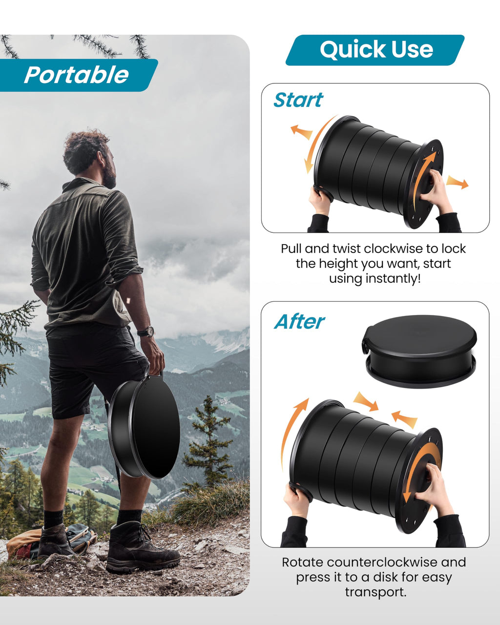 Triptips 2025 Upgrade Retractable Portable Toilet Foldable With Soft Cushion Height Adjustable Travel Toilet For Car Camping Toi